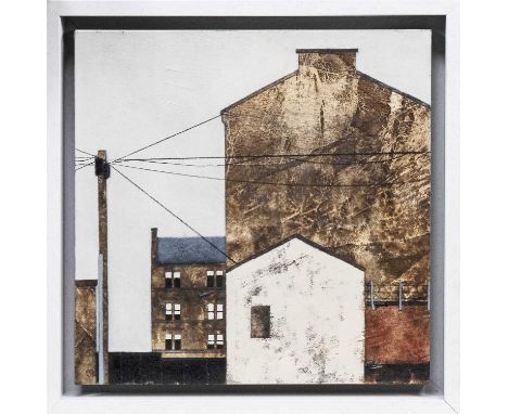 CATE INGLIS (SCOTTISH b. 1975), TELEGRAPH WIRES oil on board, signed and titled versoframedimage size 25cm x 25cm, overall si
