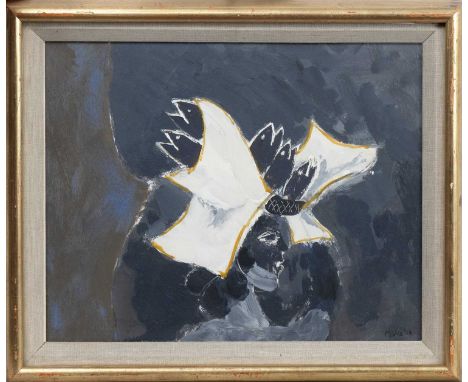 * DAVID REDPATH MICHIE OBE RSA RWA FRSA RGI (SCOTTISH 1928 - 2015), FIVE DARK FISH ON HEAD  oil on board, signed and dated '6