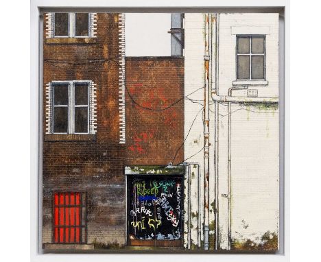 CATE INGLIS (SCOTTISH b. 1975), BLACK DOOR oil on board, signed and titled versoframedimage size 40cm x 40cm, overall size 45