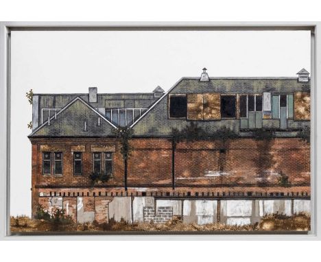 CATE INGLIS (SCOTTISH b. 1975), LINEN FACTORY (NORTH ELEVATION)  oil on board, signed and titled verso framed  image size 40c