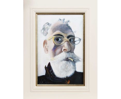 * JOHN BYRNE RSA (SCOTTISH 1940 - 2023), SELF PORTRAIT IN GOLD TINTED GLASSES offset lithograph on paperframed and under glas