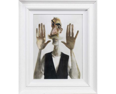 * JOHN BYRNE RSA (SCOTTISH 1940 - 2023), HANDS UP  offset lithograph on paperframed and under glassimage size 36cm x 27cm, ov