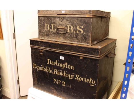 Two vintage Darlington Equitable Building Society deed boxes