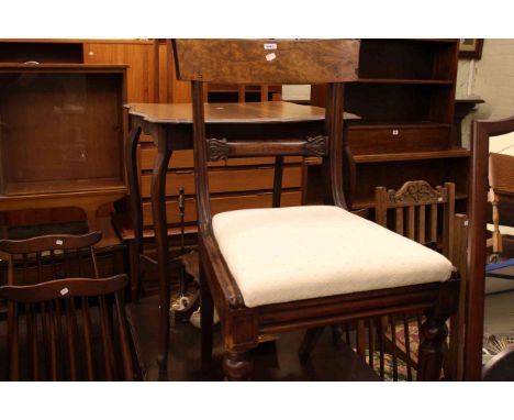 Late 19th Century three drawer walnut chest, Victorian mahogany side chair, occasional table, brass fire tools and two Bellee
