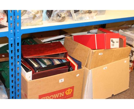 Four boxes of stamps, albums, first day covers, etc