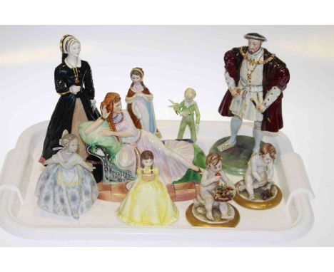 Collection of figures including Coalport, Lladro, Royal Worcester and Capodimonte