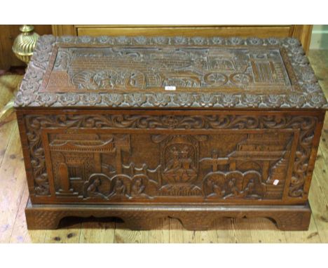 Eastern carved teak trunk