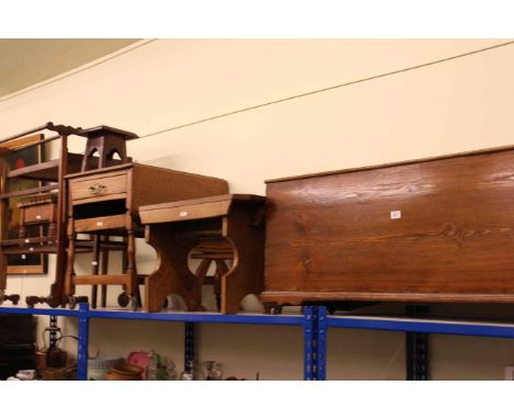 Stained pine trunk, camel stool, hardwood stool, oak drop leaf trolley, oak plant stand, dinner wagon, oak stool and towel st