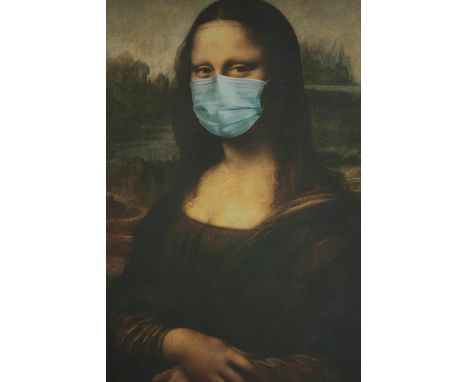 A modern post pandemic reworking of the Mona Lisa. Print. Framed. H.122 W.80cm. 