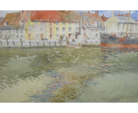 Nathan Vanderlyn (British 1872-1946) watercolour 'Poole Harbour Dorset', within off white card mount and gilt frame, under gl