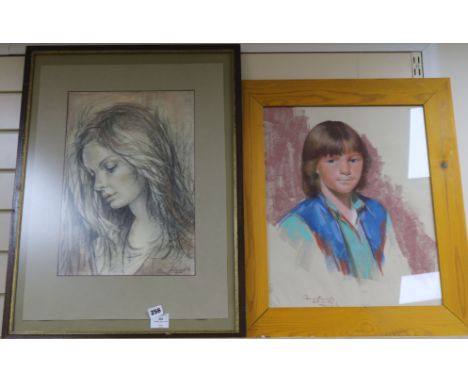 K. Blond, pastel of a lady, dated 1980, 45 x 31cm and a pastel portrait of a girl, 49 x 39cm