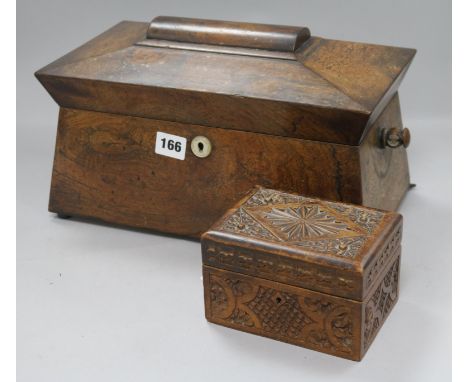 A rosewood tea caddy and an Indian box