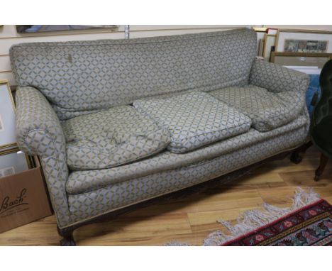 A Chippendale revival three seat sofa, W.200cm