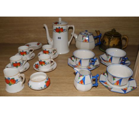 An Art Deco tea for two, a coffee set and a Doulton teapot