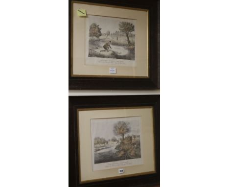 A pair of prints: Live Bait and Fly, by R. G. Reeves, 28 x 33.5cm, four small coaching prints, a set of four engravings 'The 