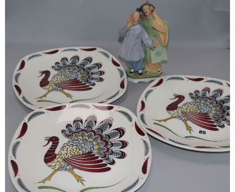 A Royal Copenhagen Chinese figure group and three Midwinter plates