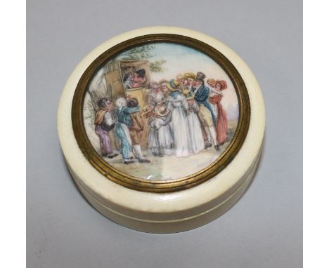 A 19th century ivory snuff box decorated with Punch & Judy