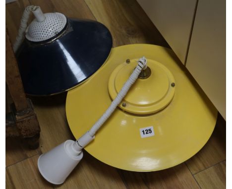 A yellow enamel 1960's-70's hanging lamp and another