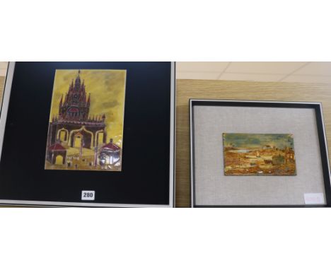 Luciano Pistone, enamel on copper plaque, "Towering Faith" and another by R. Casey of Newhaven