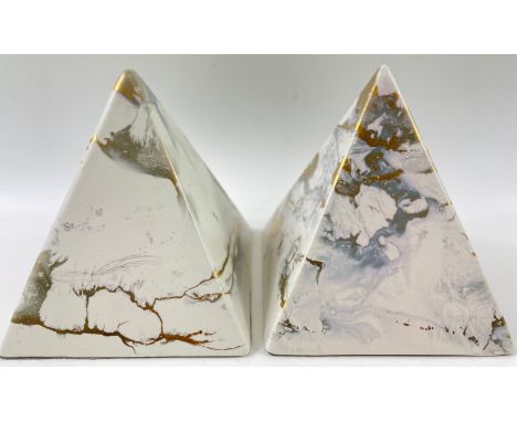 Rare to find - a pair of TONY LAVERICK, of ASL Ceramics, ceramic pyramids standing 15cm tallApprox 2 pieces