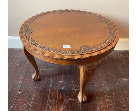 BOUGHT IN INDIA OVER 70 years ago!A VINTAGE LOW PIE CRUST EDGED AND CARVED COFFEE - TABLE dimension 81cm diameter