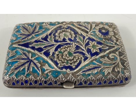 A VINTAGE Russian blue and turquoise enamelled silver coloured card case with gilt interior 8.5x5.5cmApprox 1 pieces