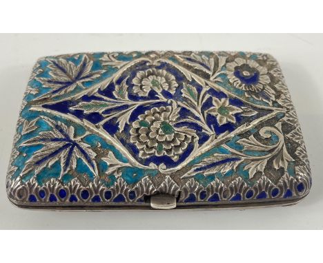 A VINTAGE Russian blue and turquoise enamelled silver coloured card case with gilt interior 8.5x5.5cmApprox 1 pieces