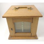 An EDWARDIAN APPRENTICE PIECE coin collection 10 blue velvet-lined drawer cabinet with small bone