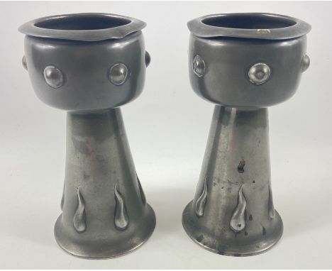 A pair of vintage ARCHIBALD KNOX style EP pewter goblets each standing 19cm highApprox 2 pieces