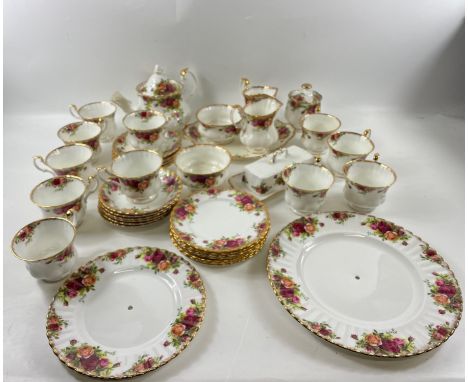 A large set of ROYAL ALBERT 'Old Country Roses' teaset comprising 1 teapot, 2 creamer and open sugar bowls (both with slight 
