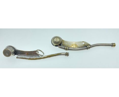 Two RN BOSUN'S WHISTLES, the first Victorian, the second dating from WWllApprox 2 pieces