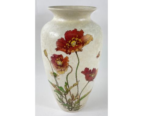 A vintage POOLE vase in cream with a design of poppies, stands 27cm tallApprox 1 pieces