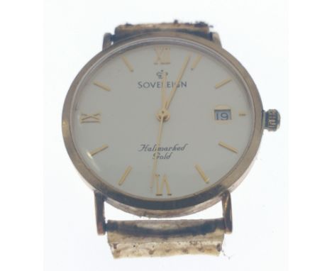 SOVEREIGN HALLMARKED GOLD stamped 375 yellow gold cased vintage wristwatch - gross weight 14.15g approx - no watch strap and 