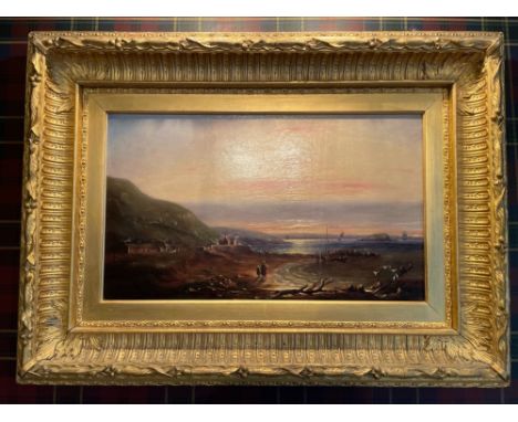 Antique Oil painting on canvas rural seascape scene 'North Berwick' by William Barry , Leith 1865 within a stunning gilt fram