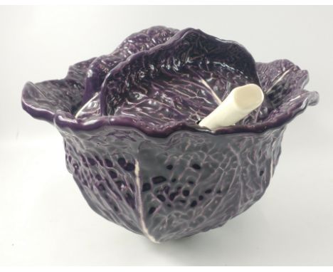 VINTAGE! Unusual - an OLFAIRE red cabbage SOUP TUREEN with lid and ladle (small chip to lid) stands approx 25cm high with 29c