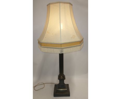 Substantial brass column table lamp with shadeW: Base: 17cm approx H: 90 incl shade approx 