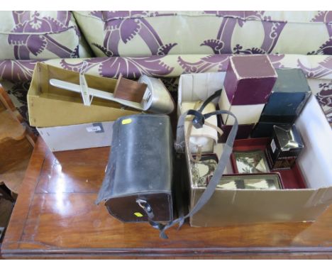 A Kevuko Steroscopic viewer and a collection of stereograph cards (Perfect and 'Artisque Colour'), a Polaroid camera, box cam