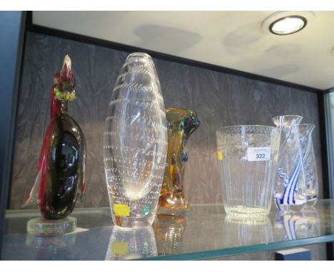 An Orrefors spiral air bubble glass vase 23cm high, an early 20th century glass beaker, possibly German 14.5cm high, four oth