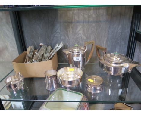 A six piece Art Deco silver plated tea set to include teapot, water jug, sugar bowl, milk jug, etc, and a small collection of