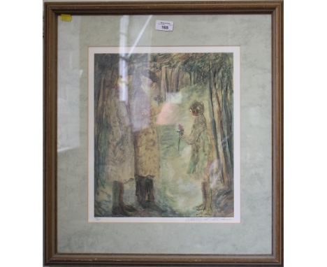 Barbara A. Wood (American) Gathering flowers in a wood lithograph limited edition no.527/975, signed in pencil in margin 35 x