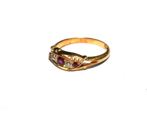 A diamond and ruby five stone ring set in 18 carat gold