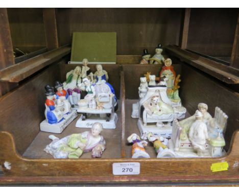 Seven Victorian fairings, including Oyster Girl, Who Said Rats? Five O'Clock Tea and others, also a figure group of chess pla