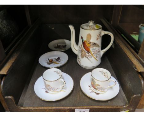 Hammersley &amp; Co bone china coffee pot and four cups and five saucers with pheasant and gilt decoration