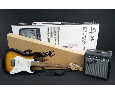 Guitar - Squire by Fender boxed starter pack including a Squier stratocaster electric guitar, Squire Frontman 10G practice am