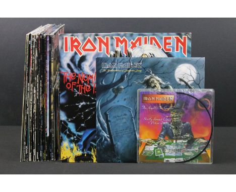 Vinyl - 2 Iron Maiden LPs, 13 x 12", 1 10" and 8 x 7" to include The Number Of The Beast, Piece Of Mind, Man On The Edge (12"