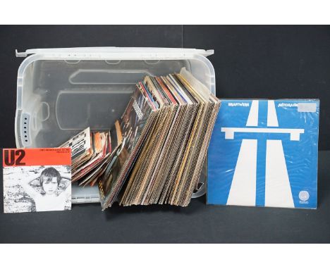 Vinyl - 45 Rock &amp; Pop LPs, 2 12" and approx 40 7" singles to include Kraftwerk, Madness, The Beatles x 2, David Bowie, Th