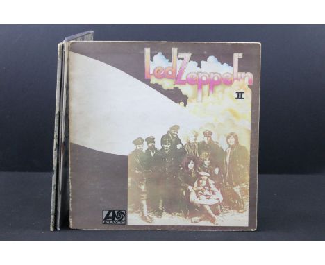 Vinyl - 4 Led Zeppelin albums on the plum Atlantic labels to include: Led Zeppelin (588171, silver strip at bottom of sleeve,