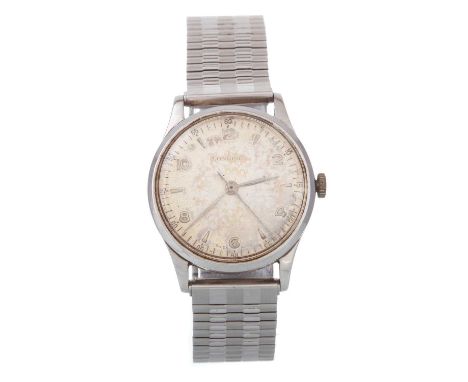 LONGINES, STAINLESS STEEL MANUAL WIND WRIST WATCH,  the round dial with Arabic and wedge hour markers, 33mm case with persona