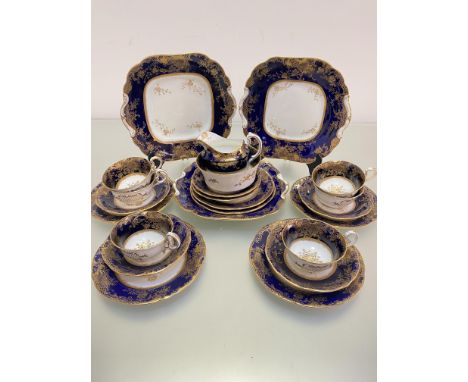 An Aynsley china blue and gilt tea service of 23-pieces, one tea cup a/f