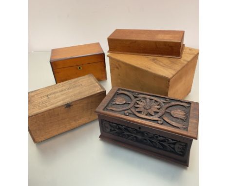 A 19thc mahogany tea caddy with rosewood banded border, missing interior, Abdulla &amp; Co Ltd Cigar Shippers New Bond Street